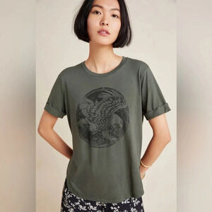 Anthropologie Olive Green Graphic Short Sleeve Tee